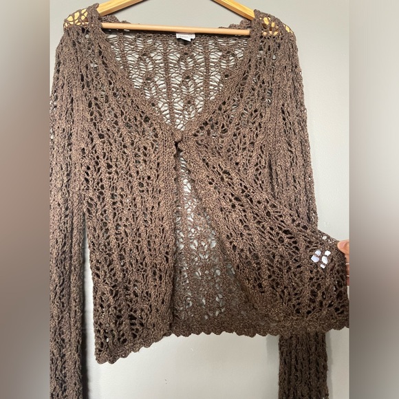 Caslon Brown Open-Knit V-Neck Women's Sweater Cardigan - Picture 3 of 5